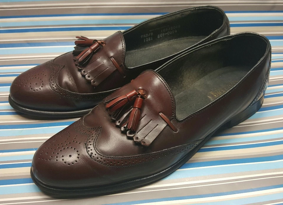 STAFFORD MADE IN USA LOAFERS SLIP-ON TASSEL BURGUNDY LEATHER MENS SHOES 9.5 D - Image 4 of 4