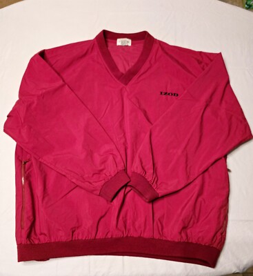 Vintage IZOD Red V-Neck 100% Nylon Shell Windbreaker Mens Sz XL EUC