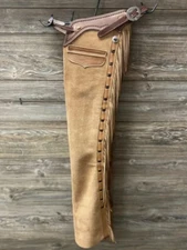 Men's Cowboy Legging Chaps Handmade Fringe Leather Rodeo Western Riding Chaps