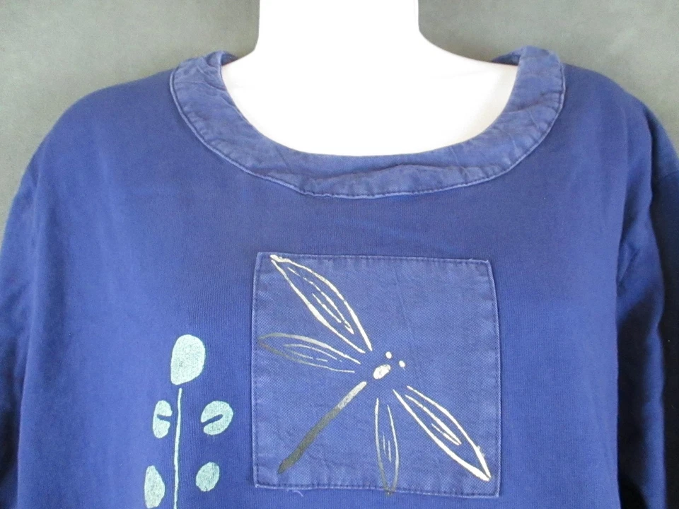 Женский пуловер Fenini 1X синий принт стрекоза туника с длинным рукавом Artsy США - Изображение 2 из 4