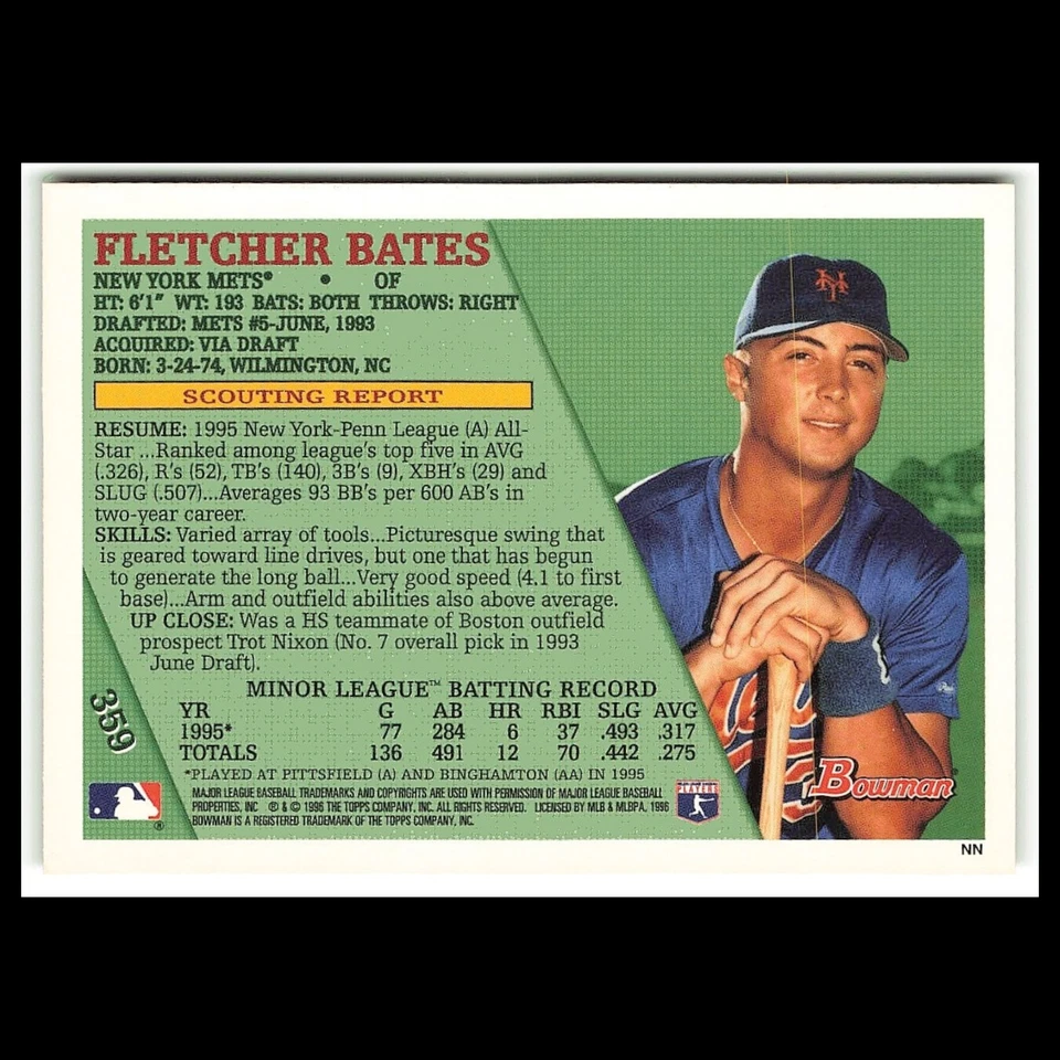 Fletcher Bates Rookie #359 1996 Bowman New York Mets Baseball Card MLB NM - Image 2 of 3