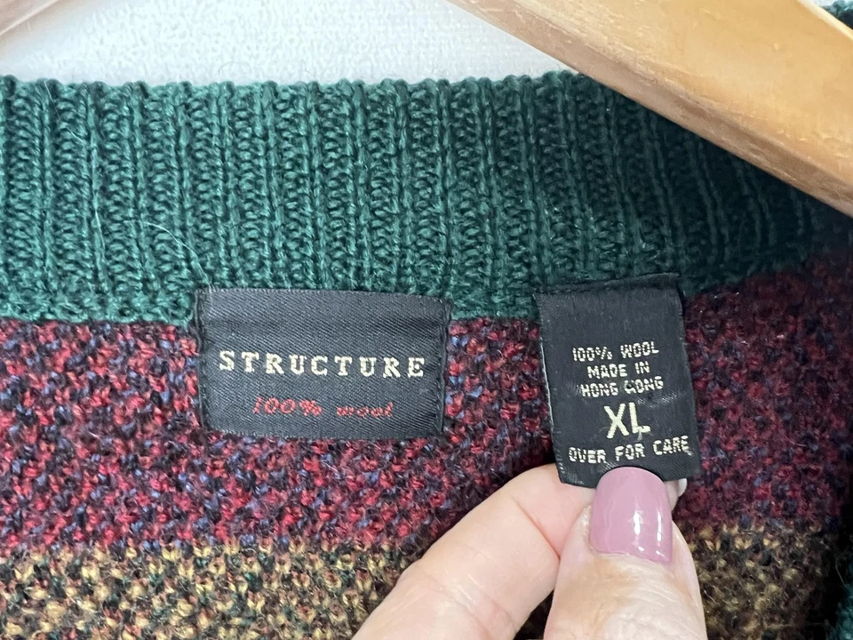 Vintage Structure Sweater Mens XL Southwest Aztec Cardigan Elbow Patches 90s - Image 4 of 4