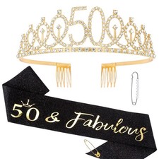 50  Fabulous Birthday Tiara Sash Kit 50th Party Decorations Black Gift