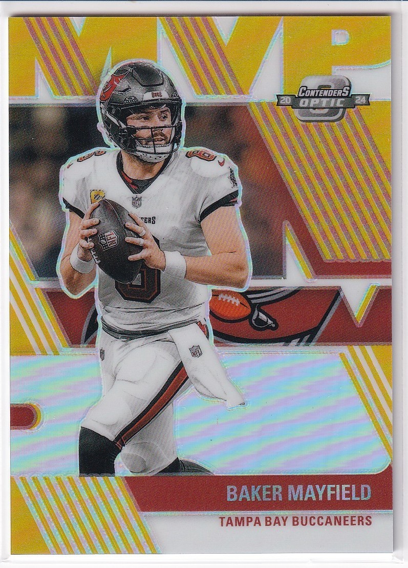 2024 Contenders Optic Baker Mayfield TRUE GOLD Prizm MVP SN # 01/10 1st ON PRINT