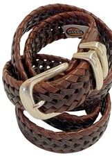 Fossil Leather Belt Mens Sz 40 Silver Buckle Brown Woven Classic 1.25