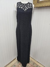 Vintage Black Beaded Maxi Dress Formal M