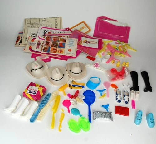 Vintage Barbie 70s 80s Accessories Lot Booklets Shoes Hats Ken Superstar Malibu