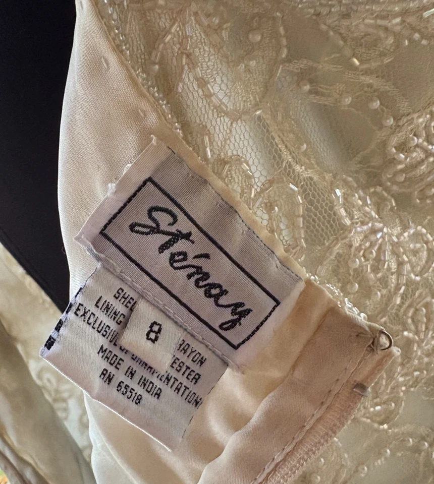 90s Y2K Stenay Ivory Beaded Tank Sleeveless Bridal Formal Cocktail Dress 8 - Image 4 of 4