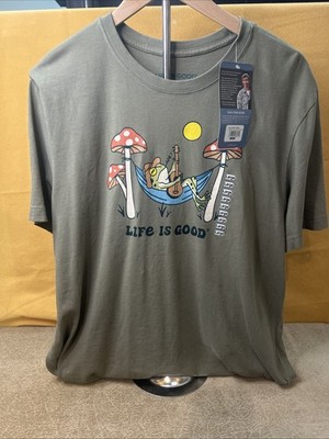 Life is Good Men's T-shirt Size L Crusher-Lite Frog Mushroom Hammock