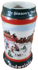 1991 Anheuser Busch Budweiser Holiday Tradition Retro Clydesdales Beer Stein