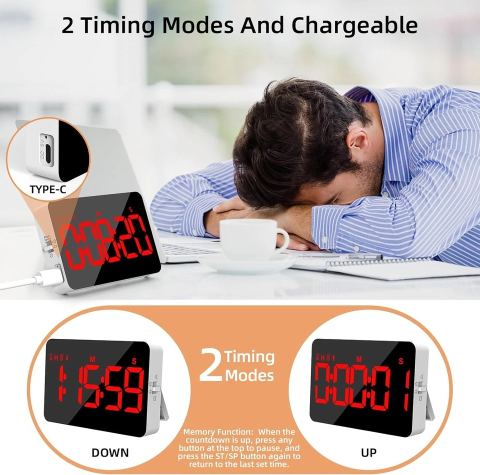 digitaler küchentimer led display count up down timer rot - Bild 4 von 4