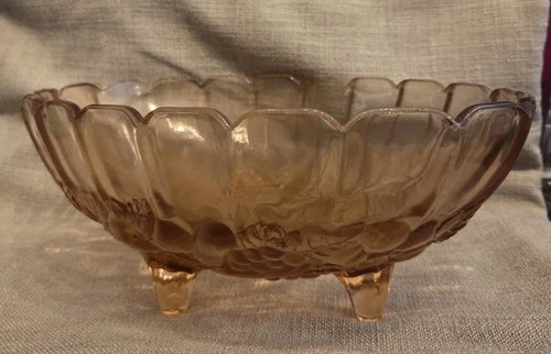 Vintage Indiana Glass Pink Depression Large Oval Footed Fruit Bowl Harvest Grape