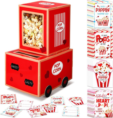 Valentine Boxes Mailbox for Kids with 32 Valentines Greeting Cards DIY Valentine