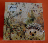 20 Servietten Igel Vogel Herbst 1 Packung Ambiente Motivservietten Hedgehog 1/4