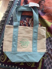 Trader Joe's Mini Pastel Spring Canvas Tote Bag Light Blue NEW with Tags