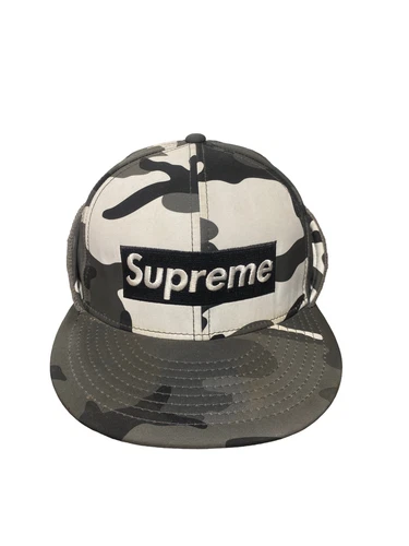 Supreme x New Era hiver camouflage boîte logo coupe vent rabat oreille ajusté taille 7 1/8