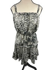 Express Womens Animal Print Tiered Ruffle Dress Spaghetti Strap Small