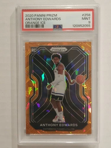 2020-21 Panini Prizm Anthony Edwards #258 Orange Cracked Ice Rookie RC PSA 9