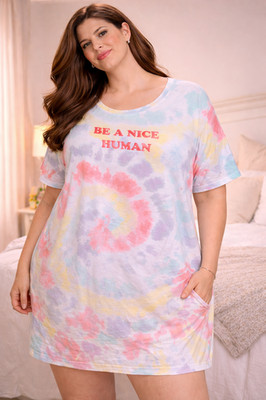 NEW Women's Secret Treasures  2X/3X  Tie Dye Sleep Shirt Gown   Be A Nice Human