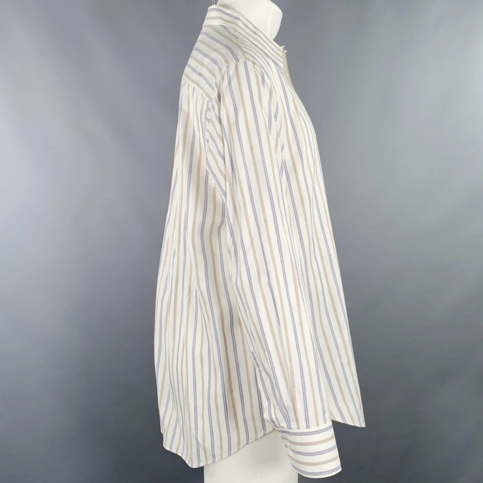 Camisa GIORGIO ARMANI Talla M Off White Azul Tostado Rayas Un Bolsillo Manga Larga Foto 3 de 4