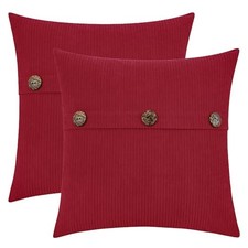 Chenille Throw Pillow Covers 18x18 Inch with Triple 18" x 18" Pack of 2 Red