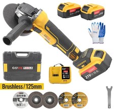 21V Cordless Angle Grinder Brushless with 2 Battery &Charger & 6*Disc Kit & Case