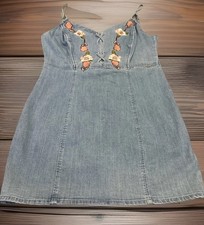 GUESS Amalia Floral Embroidered Bodice Denim Mini Dress Women XL NWT