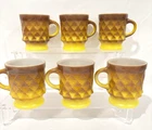 Vintage Anchor Hocking Fire King Brown Yellow Kimberly #34 Diamond Mug Set Of 6
