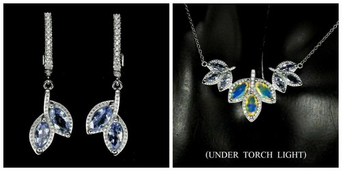 Sterling Silver Necklace Earrings Tanzanite Opal Genuine Natural Gems - Picture 8 of 24