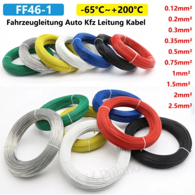 FF46-1 PTFE Meterware Fahrzeugleitung Auto Kfz Leitung Kabel Litze 0.12 - 2.5mm²