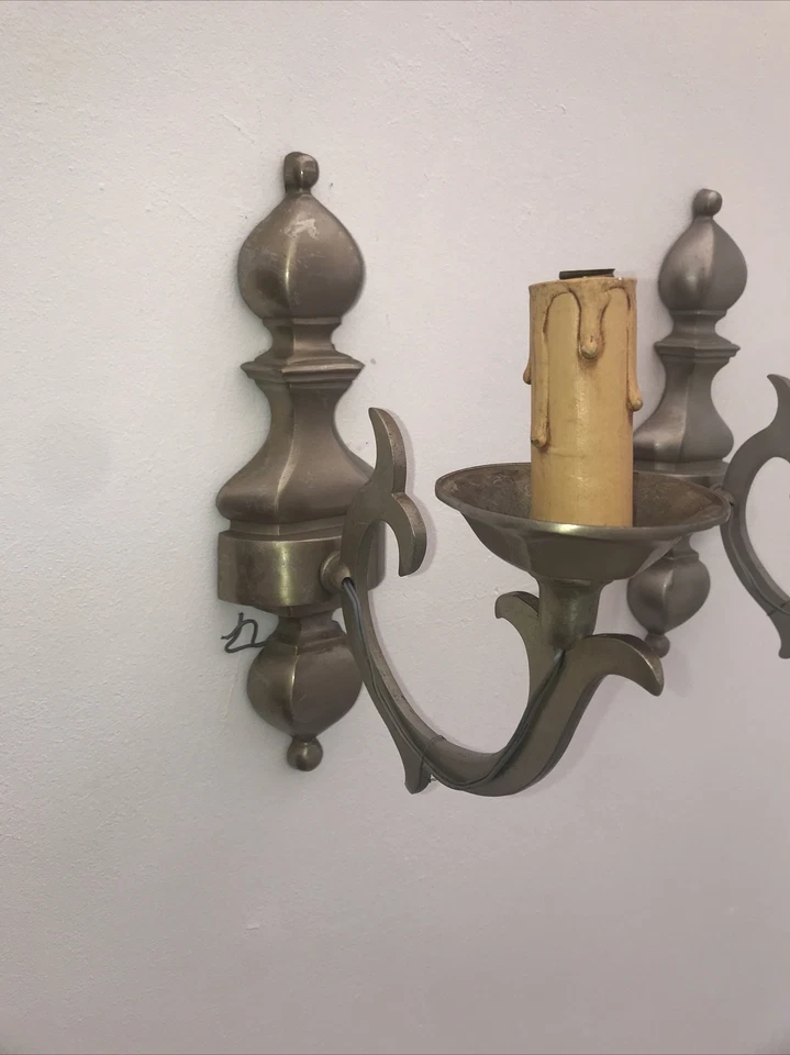 2 apliques de pared antiguos franceses vintage cepillados de níquel par federal peltre plateado Foto 2 de 4