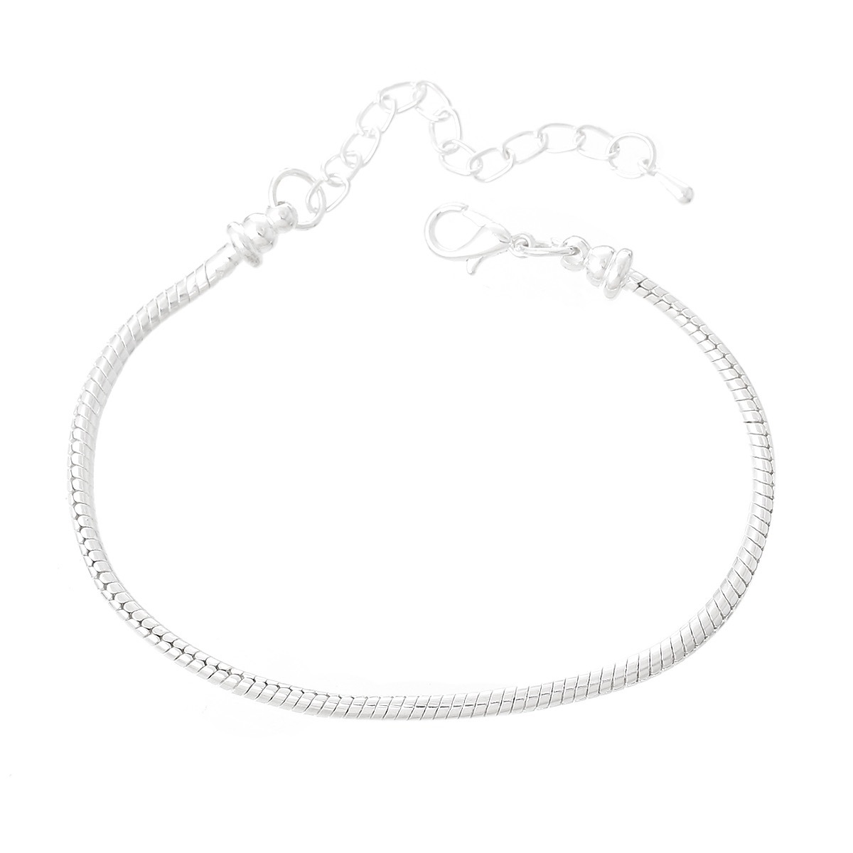 Bracelet Chaine Serpent 19cm + 5cm Extension - Métal Argenté, Compatible Mousqueton