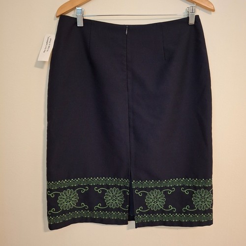 B Moss Tailor Size 10 Navy Pencil Skirt Embroidered Green Fully Lined Zip NWT - Picture 3 of 10