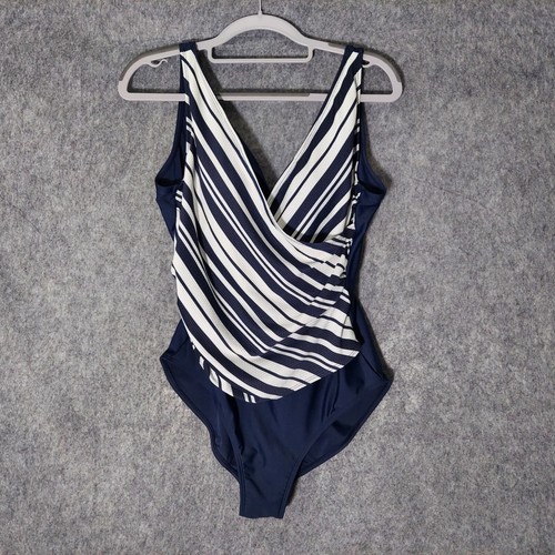 Kensie Swimsuit M Nautical Bathing One Piece Built In Bra Cinched Wrap Open Back - Picture 10 of 18