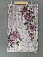 Acting Pro Size XL Floral Pink Velvet Midi Skirt Pencil Straight Stretch Romanti