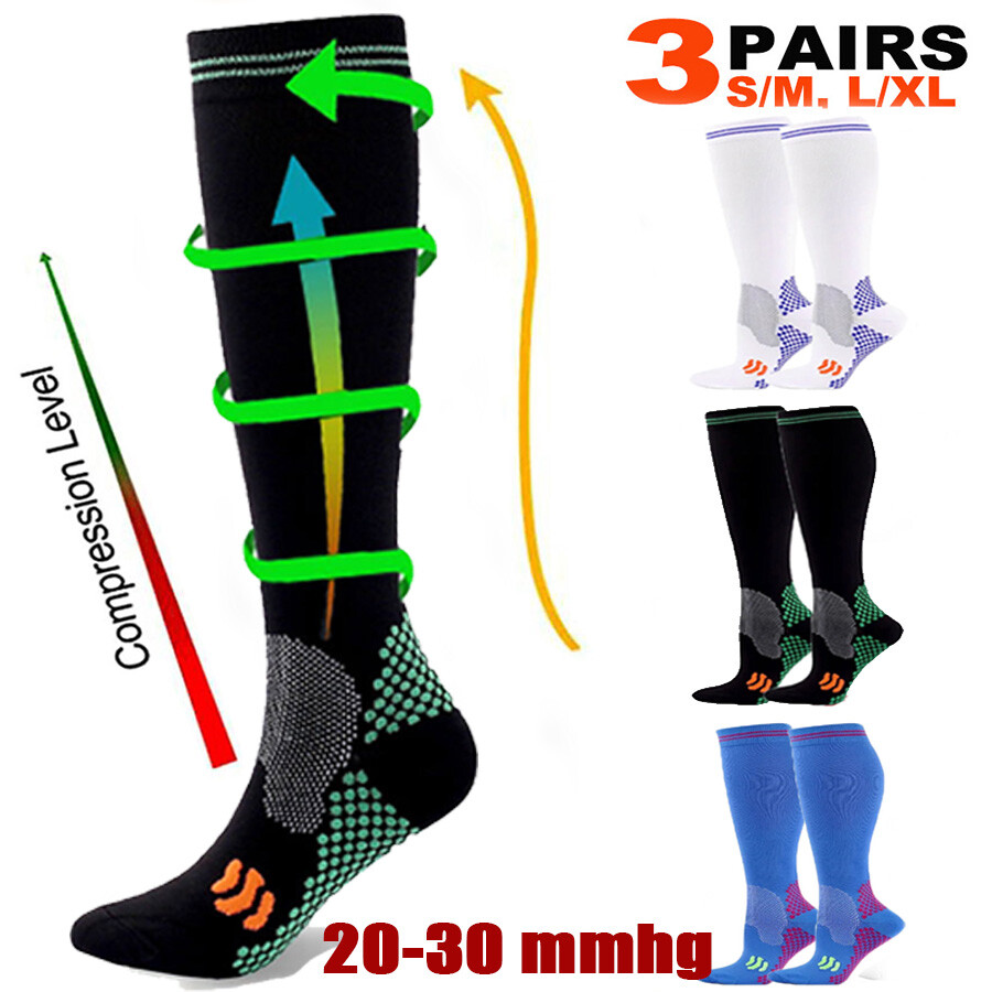 3 Pares Calcetines Compresión Médica 20-30mmHg Deporte Enfermera Running