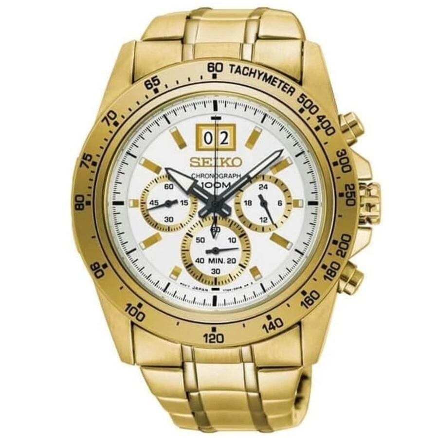SEIKO Lord SPC244P1 Chronograph 100m Watch Gold White Dial Steel