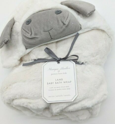 POTTERY BARN KIDS~ MONIQUE LHUILLIER LAMB BABY HOODED TOWEL - Picture 1 of 2