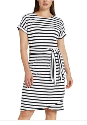 knit striped dress Short Sleeve Gray Striped Knit Dress S main image 0