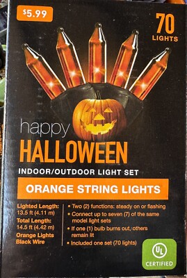Orange String Lights Happy Halloween Indoor/Outdoor Light Set - 70 Lights