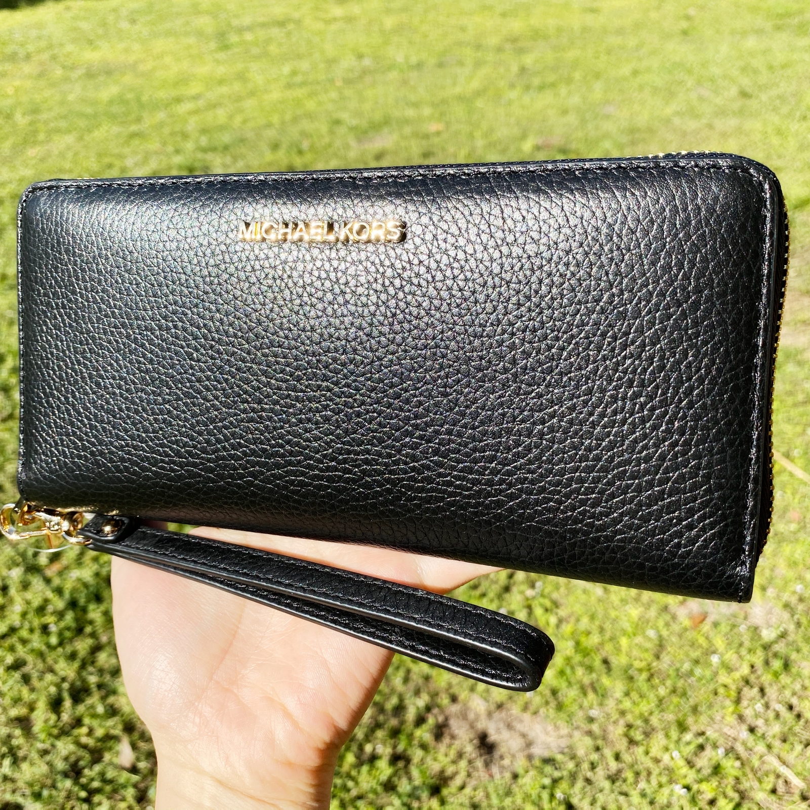 Michael Kors Jet Set Travel Continental Wallet Wristlet Black Pebbled