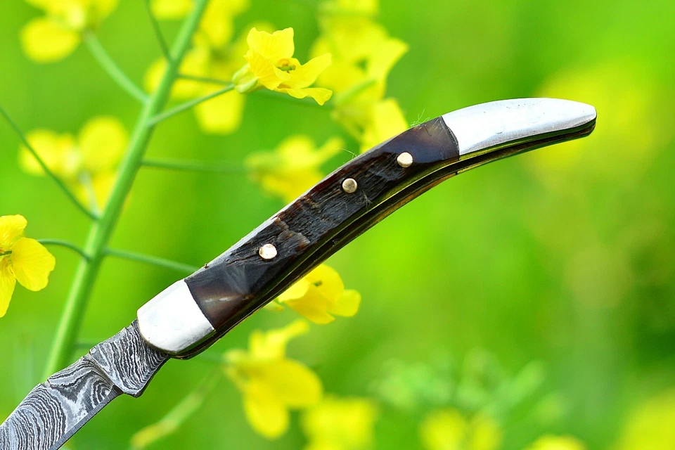 Техасская зубочистка ручной работы из дамасской стали складной карманный нож «Ram рожок ручки» - Изображение 4 из 4