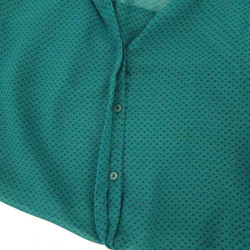 Old Navy Women XL Teal Green Long Sleeve Button Up V-neck Sheer Tunic Blouse Top - Picture 4 of 11