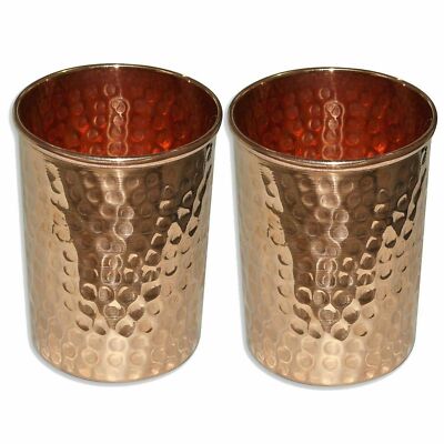 New Copper Hammered WaterTumbler Set of-2 Indian Handmade Good Health Yoga