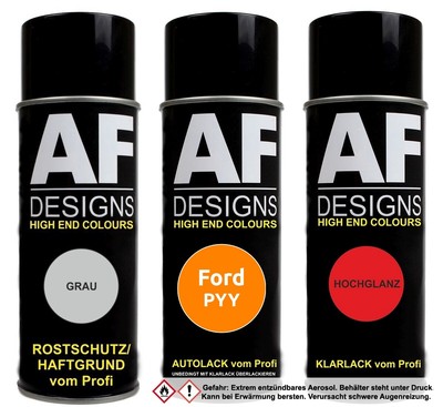 Spraydose für Ford PYY Electric Orange Perl Autolack Klarlack Grundierung  Set