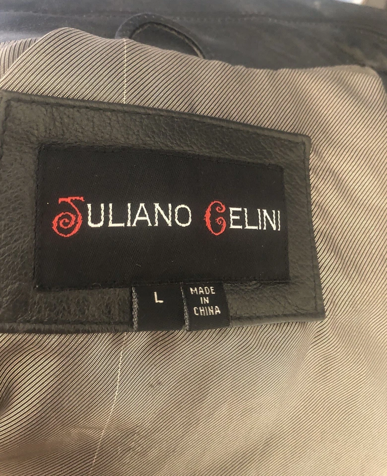 Juliano Celini Black Leather Full Zip Jacket Men’s Size Large Fast Ship READ - Image 2 of 4