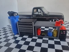 Black Tool Box Workbench Oil Pan Gas Compressor 1/24 1/25 Scale Garage Diorama