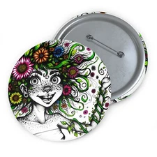 Custom Pin Button Badge Mysterious Botanist Floral Chaos Art