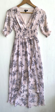EXPRESS Pink Chiffon Faux Wrap Maxi Dress Ruffles Smocked Size XXS