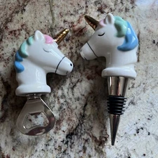Modern Expressions Unicorn Drinkware Accessories Set Bottle Opener Wine Stopper 